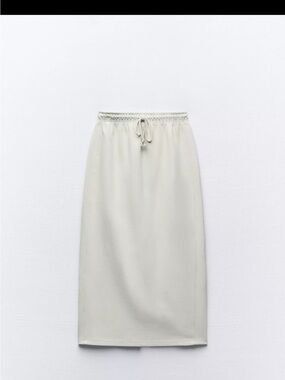 Zara Light Cream Drawstring Midi Skirt